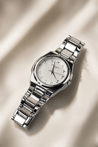 Silver Women’s Watch with White Textured Arabic Dial