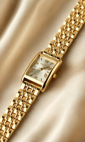 Gold Rectangular Women’s Watch with Roman Numeral Dial