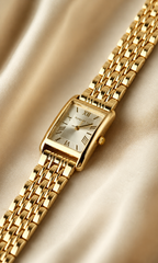 Gold Rectangular Women’s Watch with Roman Numeral Dial