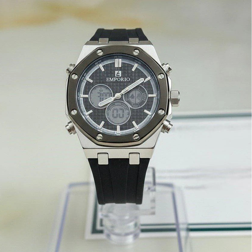 Black Dial Rubber Strap Men's Watch