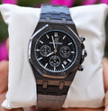 Black Chronograph Style Watch with Metal Bracelet