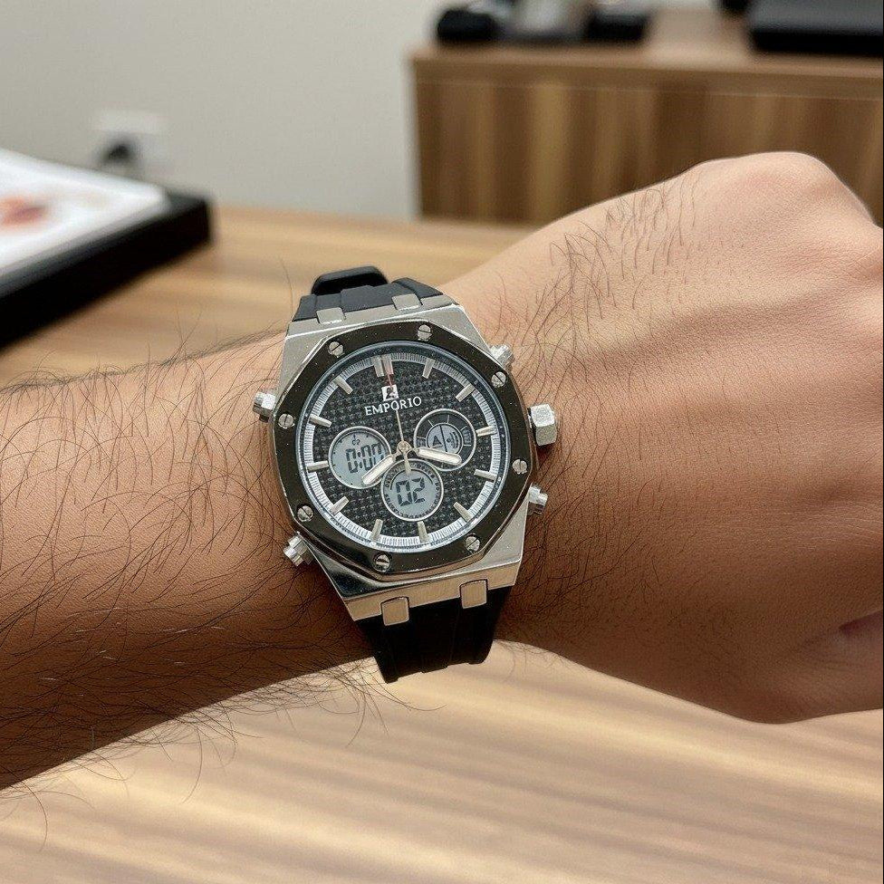 Black Dial Rubber Strap Men's Watch