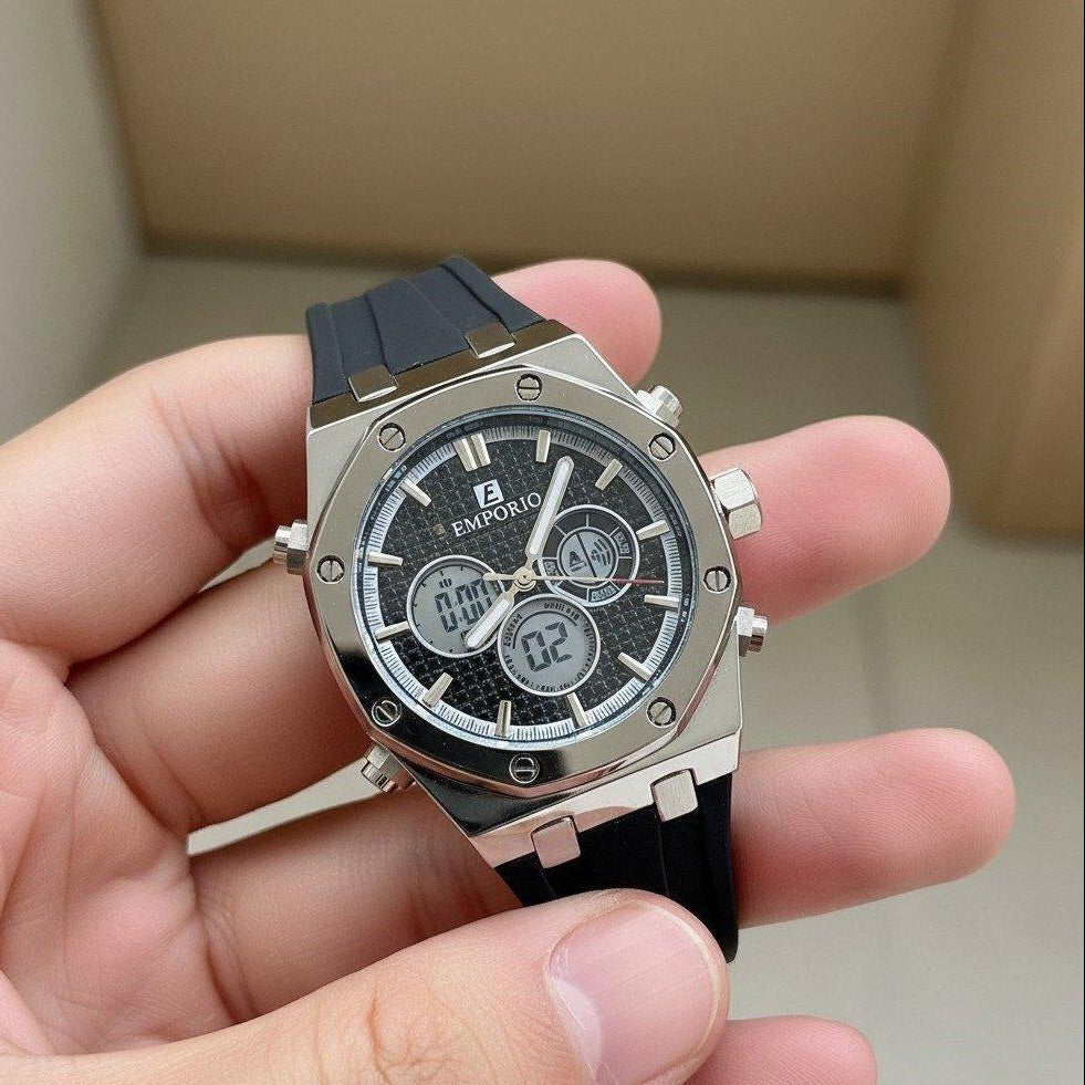 Black Dial Rubber Strap Men's Watch