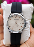 Silver Case Watch with Black Rubber Strap