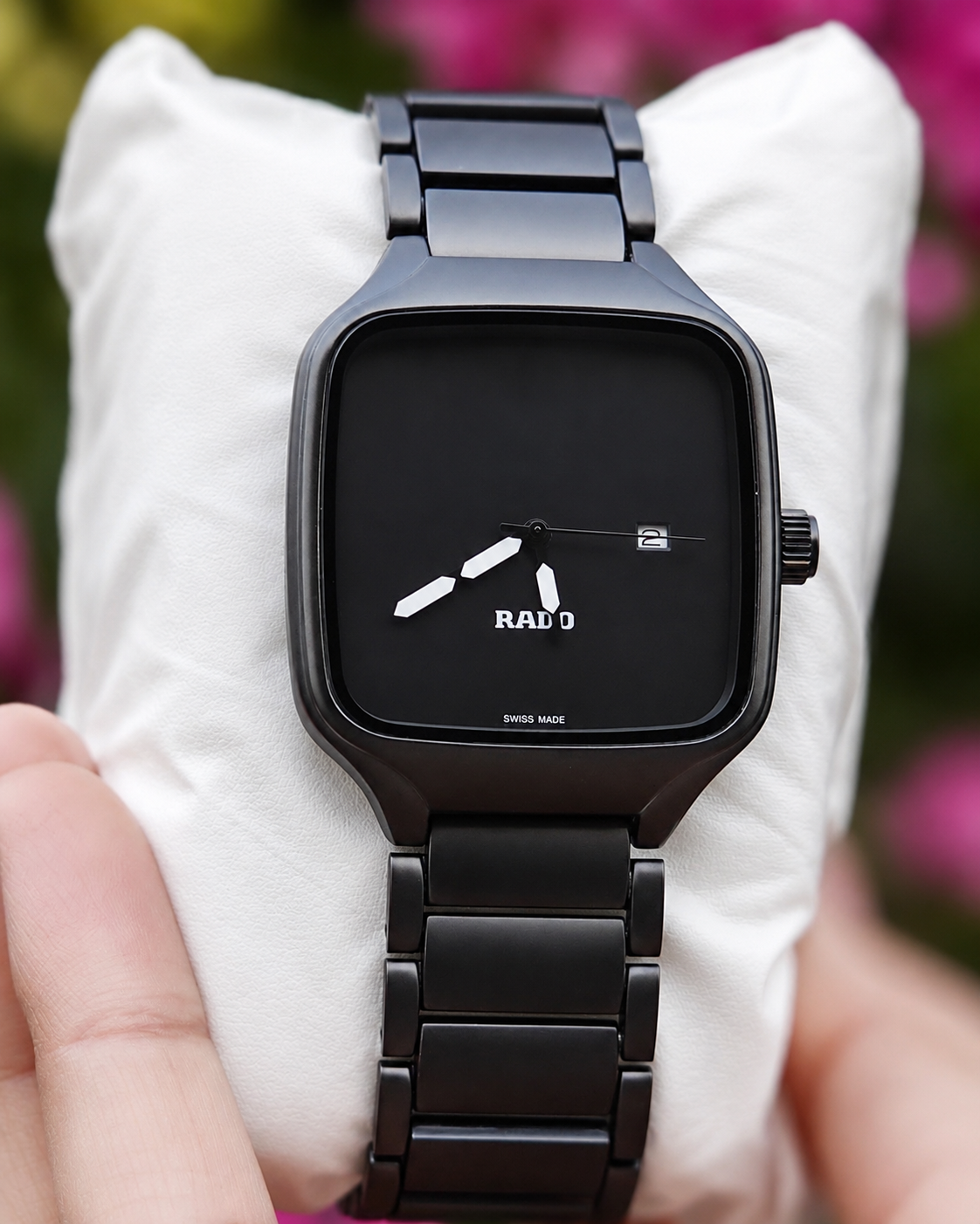 Black Square Dial Watch with Matte Metal Bracelet