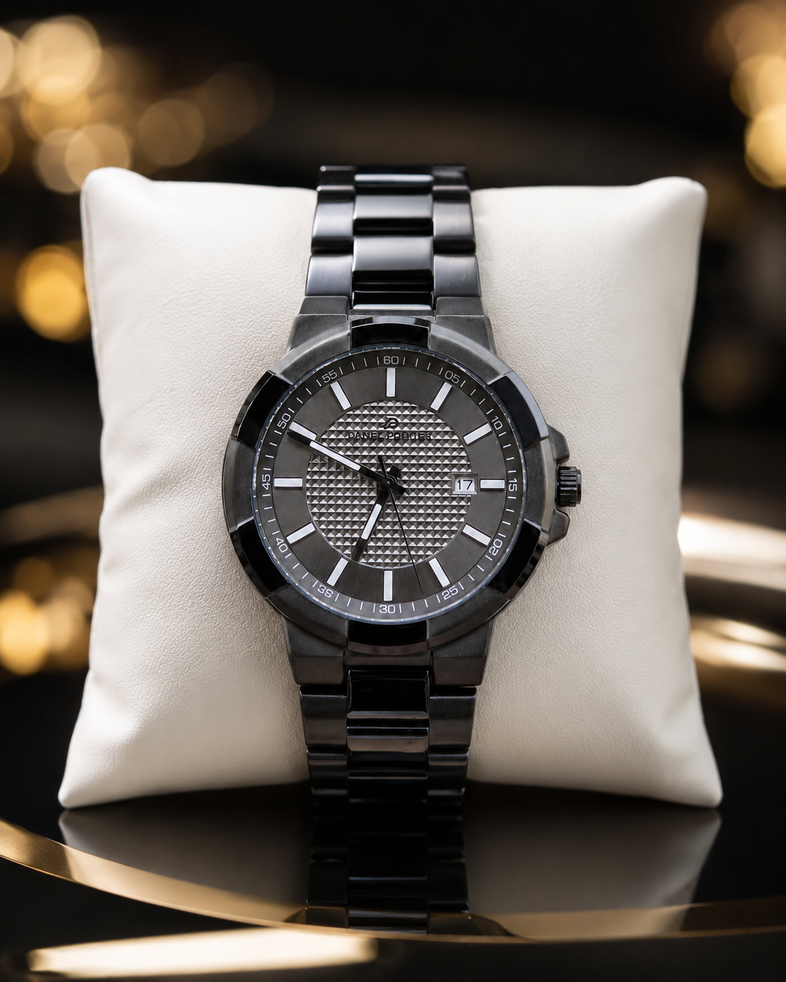 Black Stainless Steel Watch with Grey Textured Dial