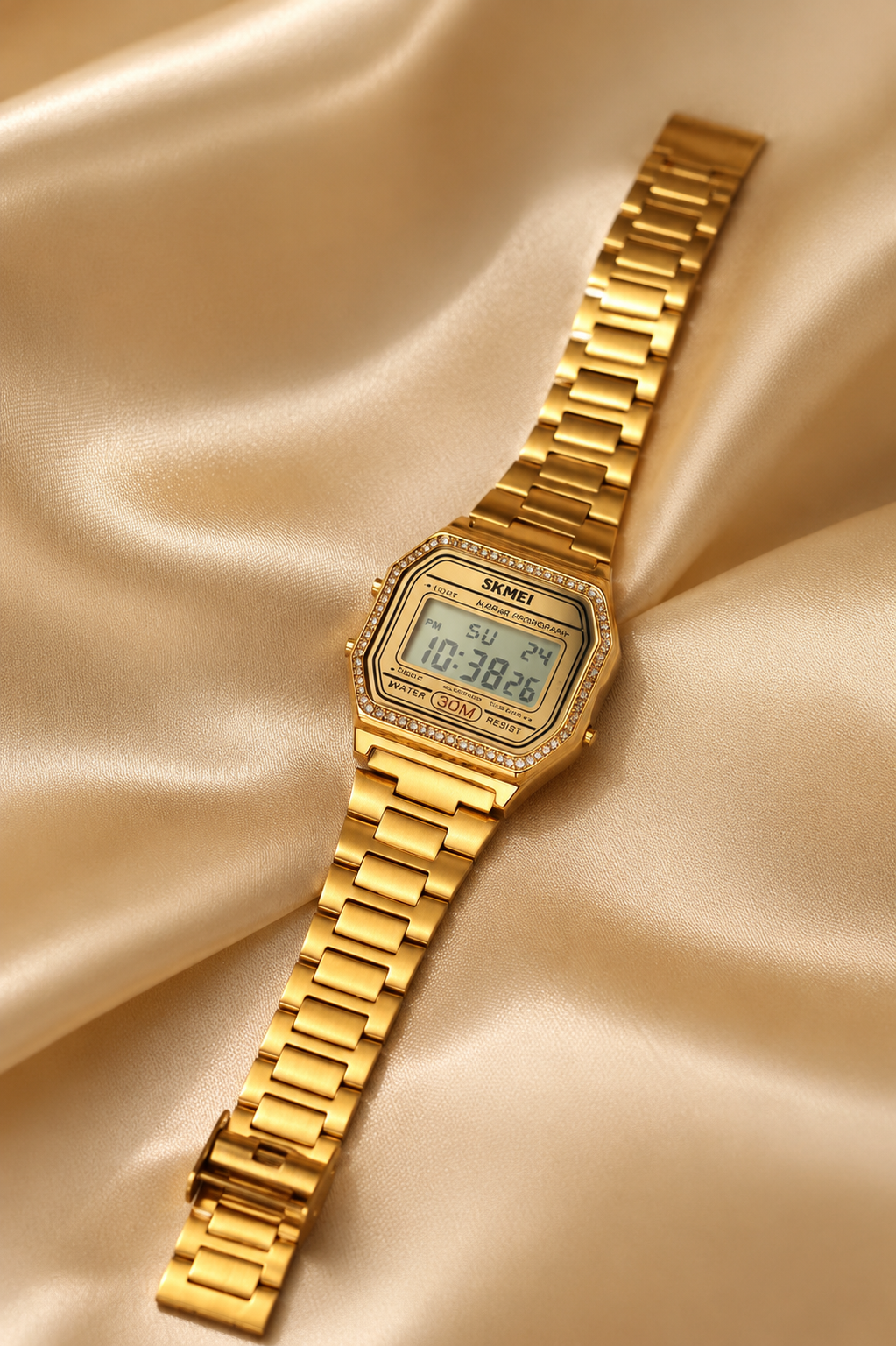 Gold-Tone Digital Women’s Watch with Crystal-Style Bezel
