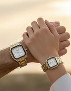 Square White Dial Couple Watch