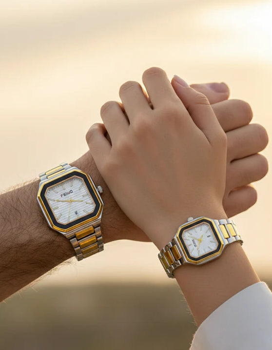 Square White Dial Couple Watch