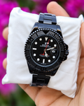 Black Stainless Steel Watch with Black Dial and Date Display