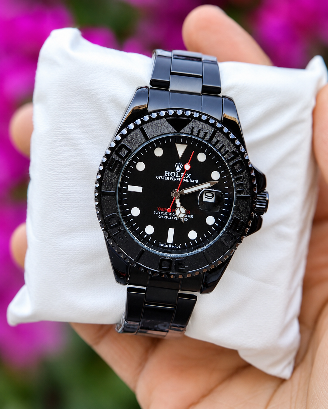 Black Stainless Steel Watch with Black Dial and Date Display