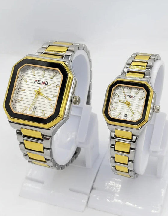 Square White Dial Couple Watch
