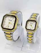 Square White Dial Couple Watch