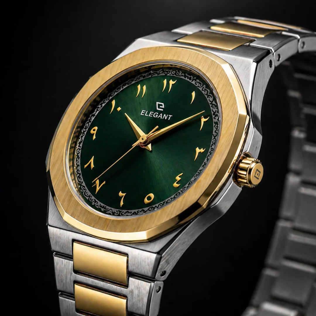 Elegant Royal Arabic Men's Watch - Emerald Green Dial
