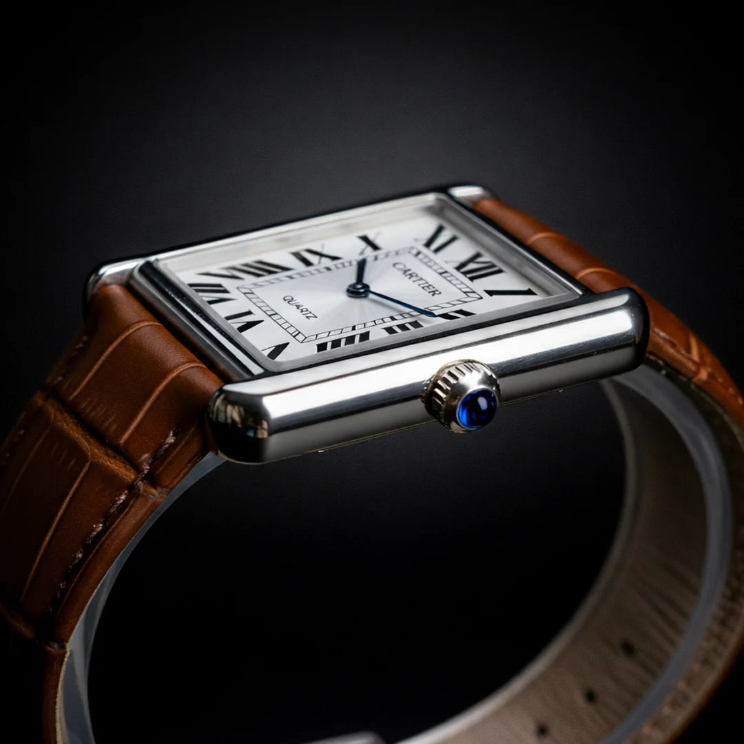 Luxury Men’s Square Quartz Watch – Brown Dial Edition