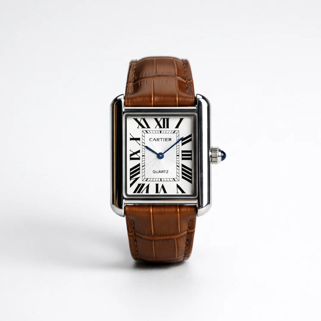 Luxury Men’s Square Quartz Watch – Brown Dial Edition