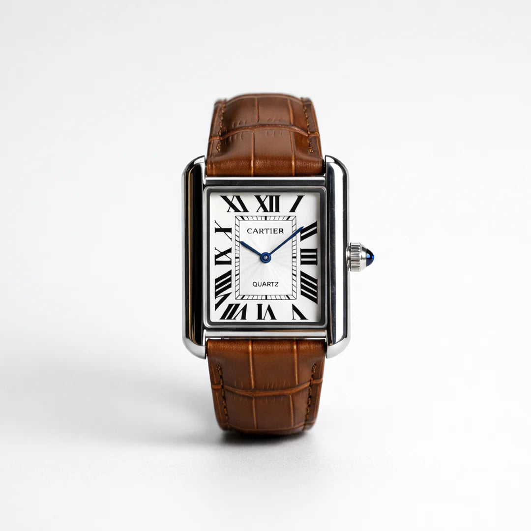 Luxury Men’s Square Quartz Watch – Brown Dial Edition