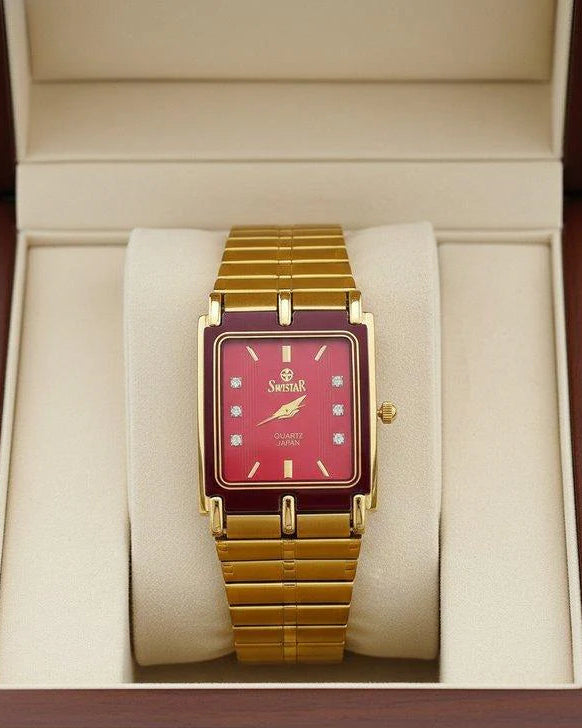 Rectangle Dial Stone Men's Watch