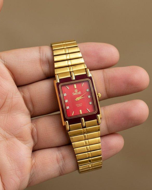 Rectangle Dial Stone Men's Watch