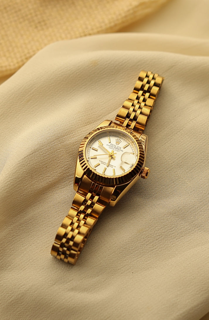 Gold-Tone Mini Women’s Watch with White Dial