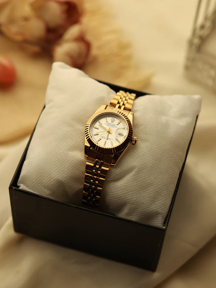 Gold-Tone Mini Women’s Watch with White Dial