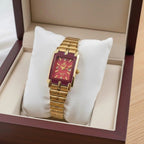 Rectangle Red Dial Women's Watch