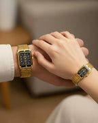 Rectangle Black Dial Couple Watch