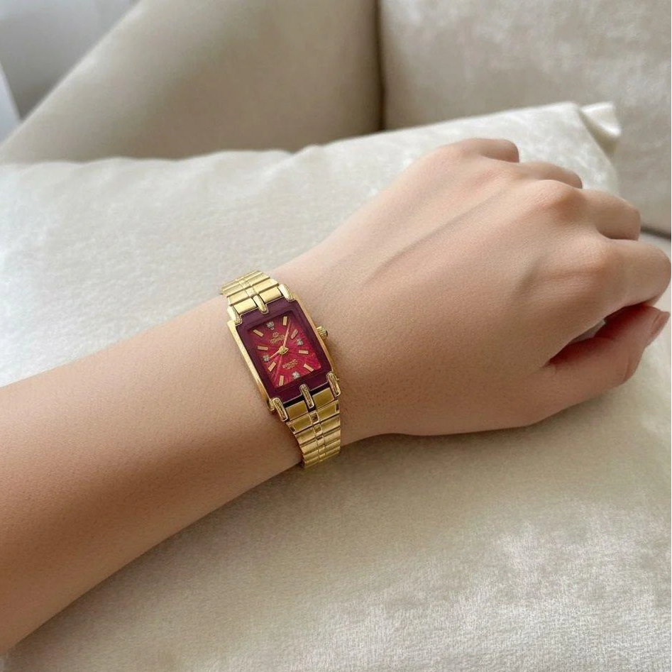 Rectangle Red Dial Women's Watch