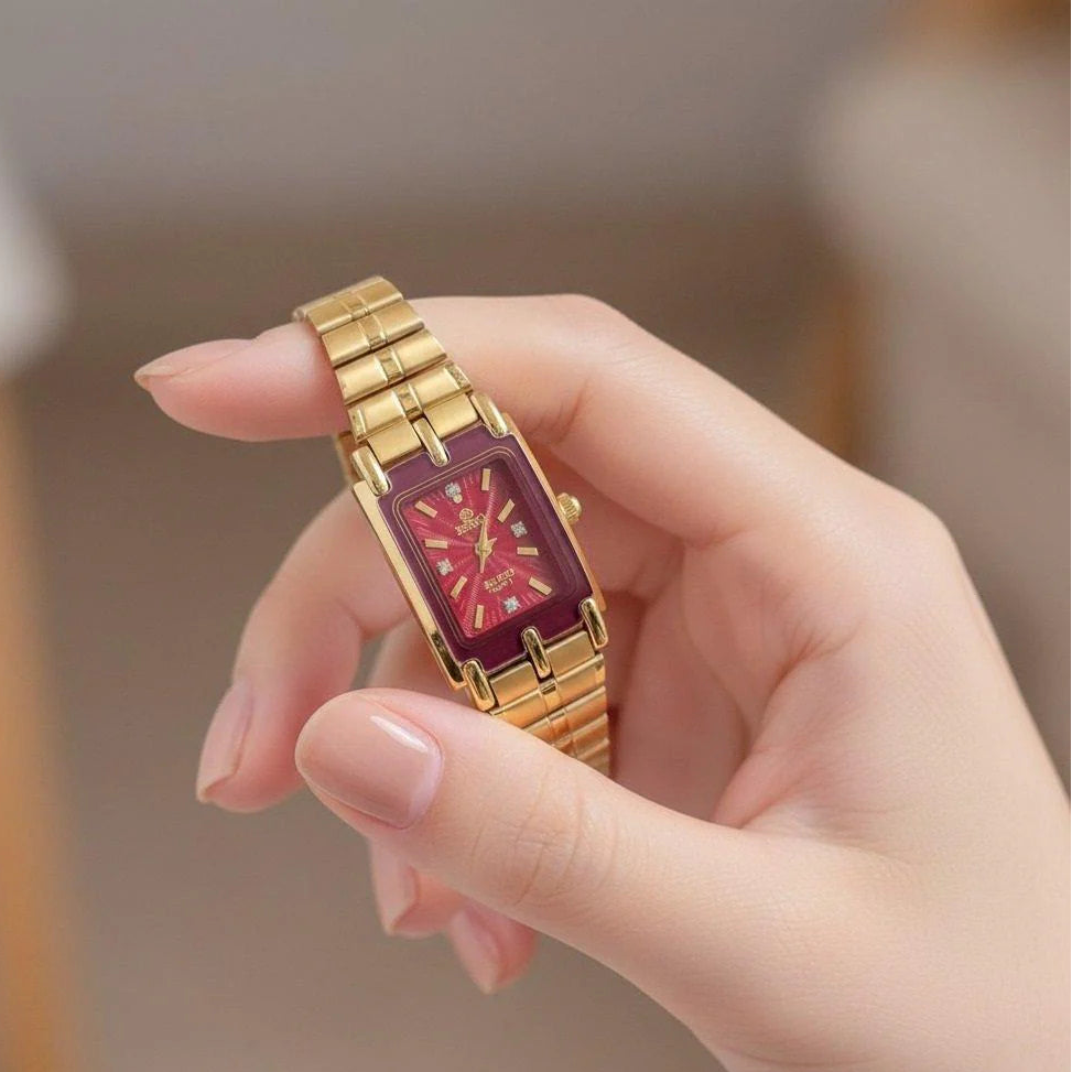 Rectangle Red Dial Women's Watch