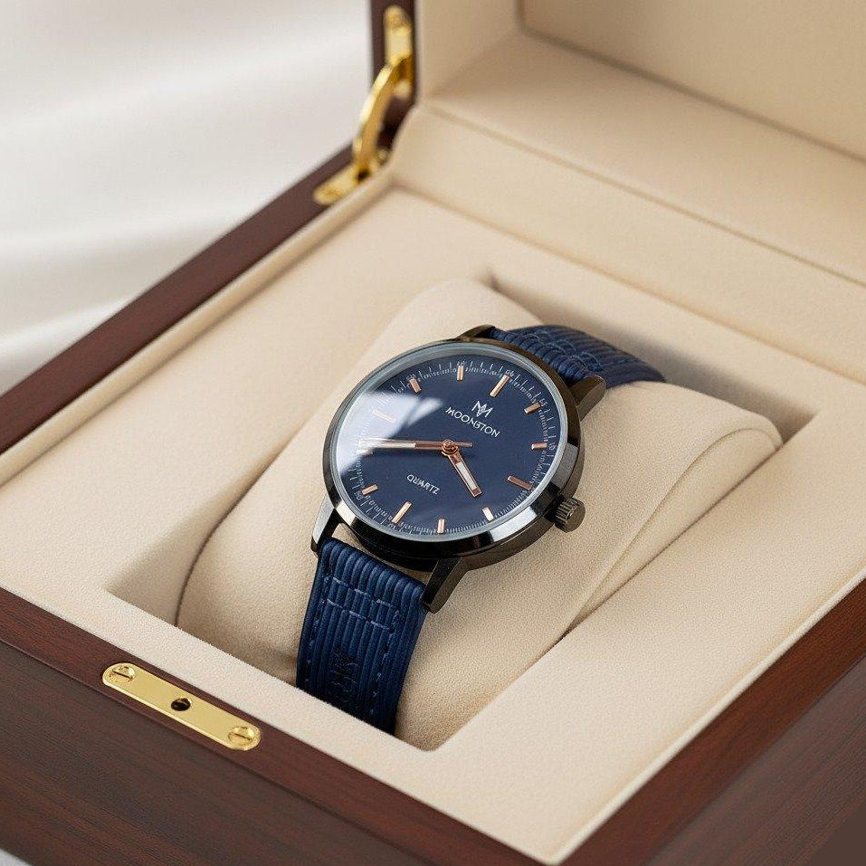 Round Black Bezel Leather Strap Women's Watch
