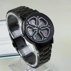 Round Car Wheel White Rim Men's Watch