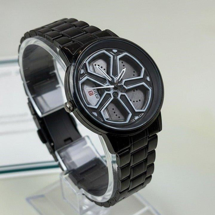 Round Car Wheel White Rim Men's Watch