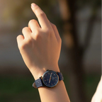 Round Black Bezel Leather Strap Women's Watch