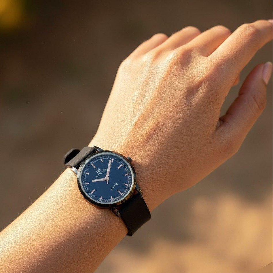 Round Black Bezel Magnetic Rubber Strap Women's Watch