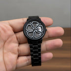 Round Car Wheel White Rim Men's Watch