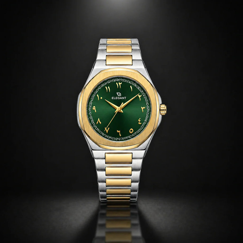 Elegant Royal Arabic Men's Watch - Emerald Green Dial