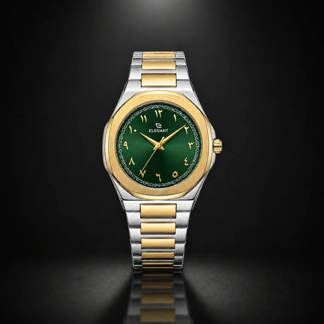 Elegant Royal Arabic Men's Watch - Emerald Green Dial