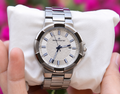 Silver Stainless Steel Watch with White Textured Dial