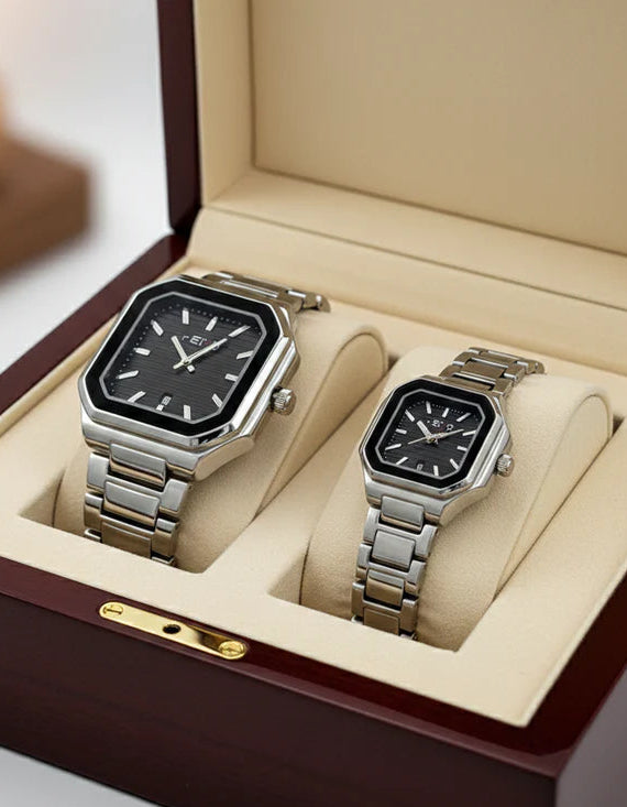 Square Black Dial Couple Watch