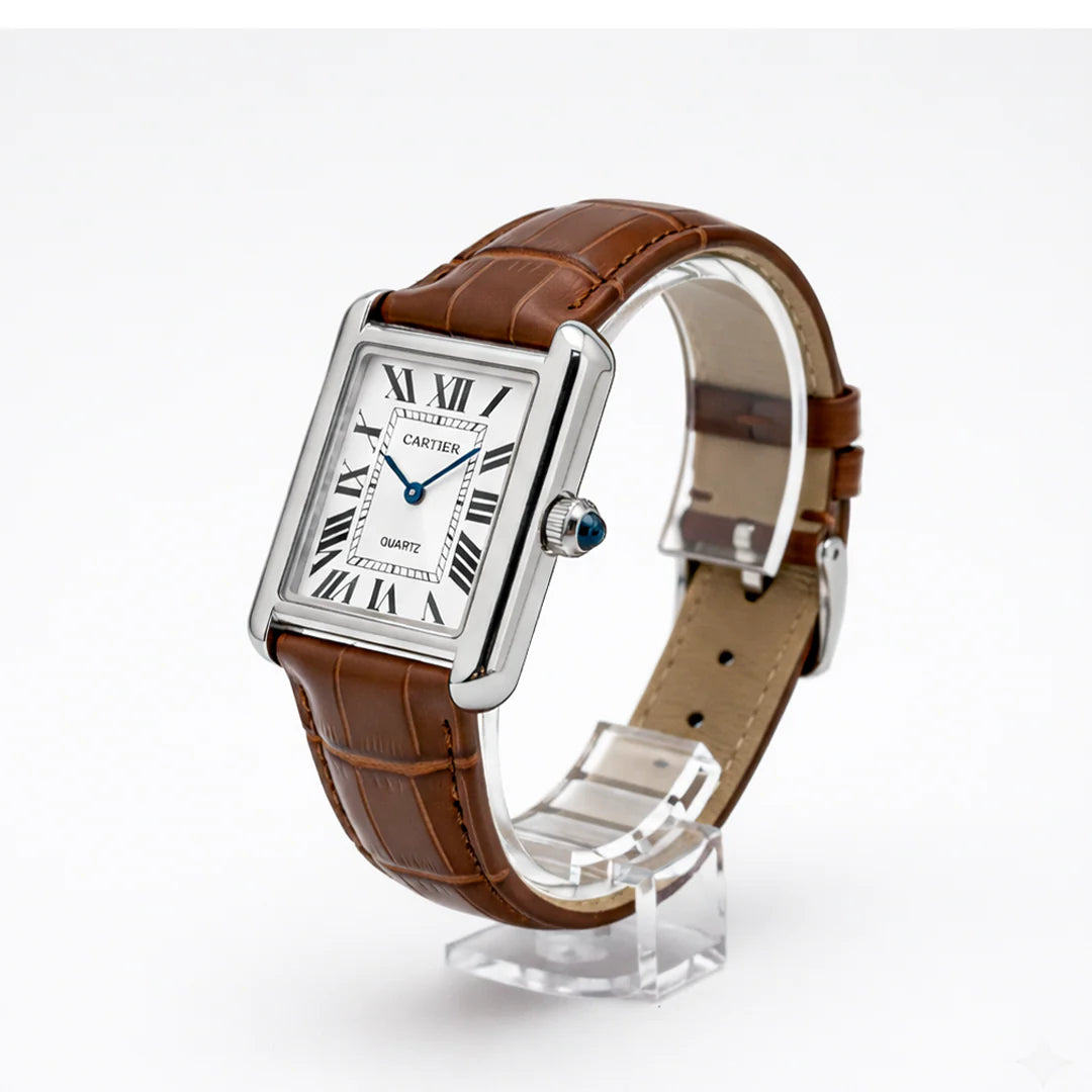 Luxury Men’s Square Quartz Watch – Brown Dial Edition