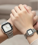 Square White Dial Couple Watch