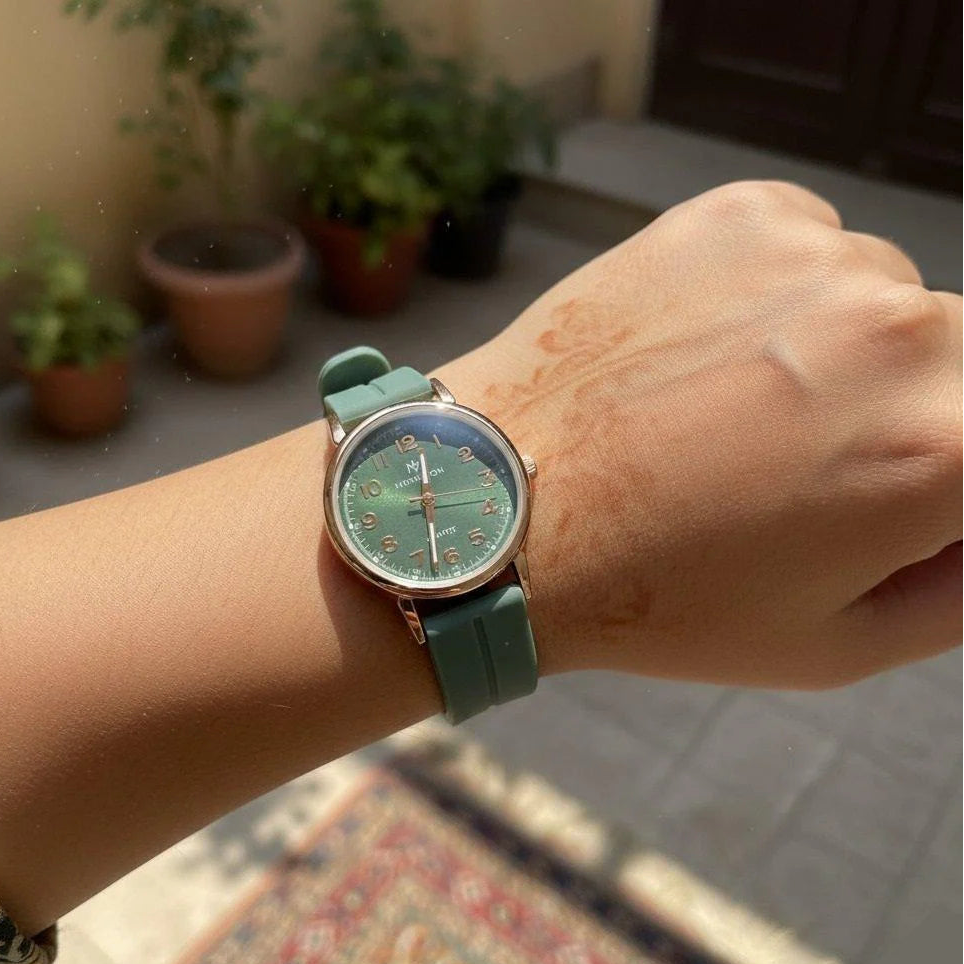WHL Golden Numbers Dial Magnetic Rubber Strap Women's Watch