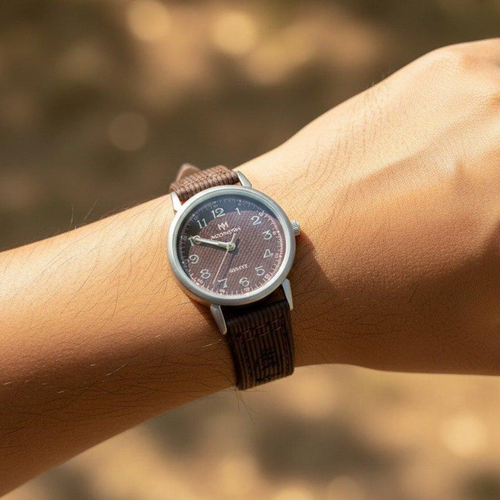 WHL Round Grey Bezel Leather Strap Women's Watch