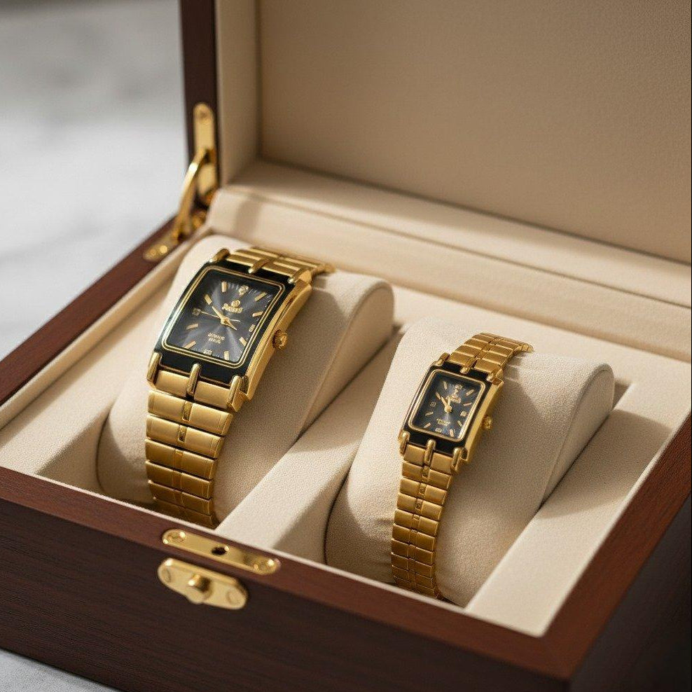 WHL Rectangle Black Dial Couple Watch