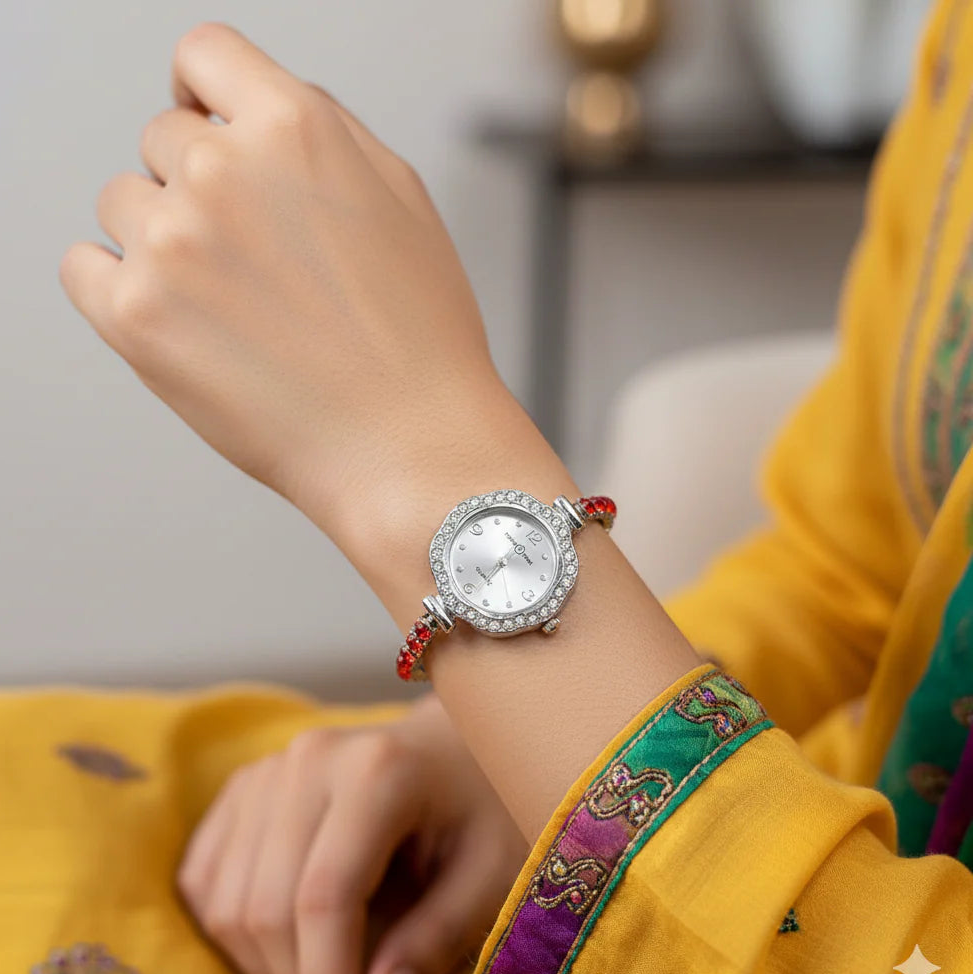 WHL Red Stone Bracelet Adjustable Women's Watch