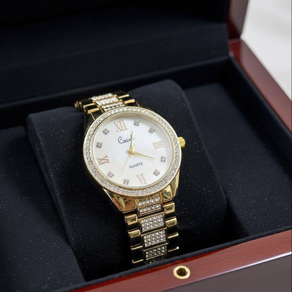 Round Bezel Stone Dial Women's Watch