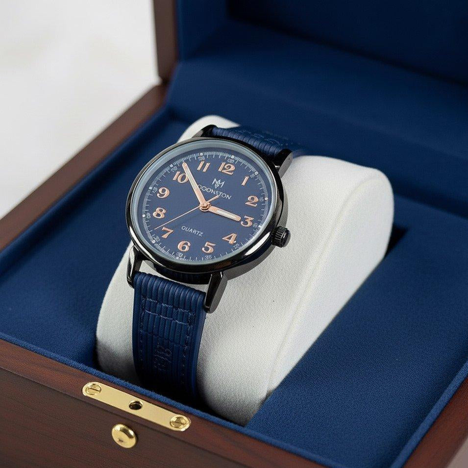 Round Black Bezel Numbering Dial Leather Strap Women's Watch