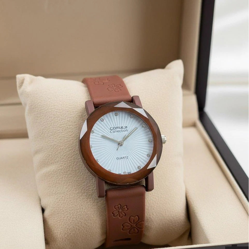 Round Flower Dial Rubber Strap Women's Watch