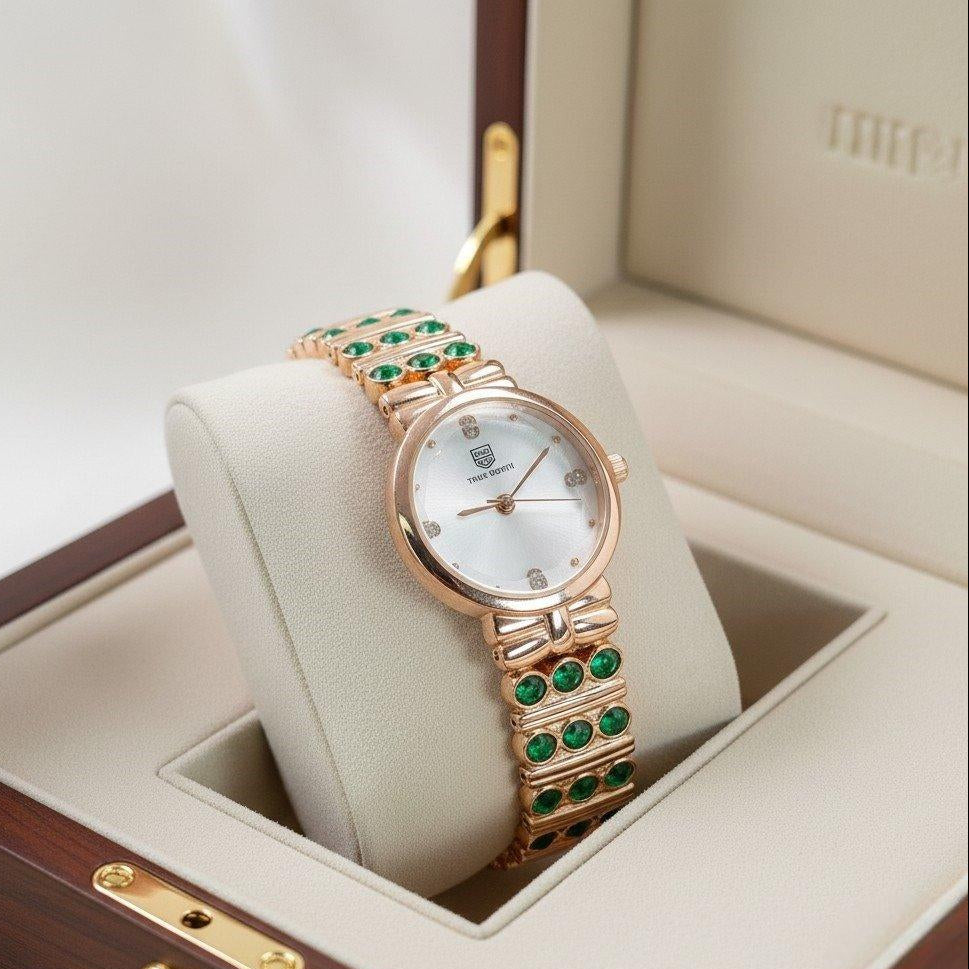 Round Green Stone Bracelet Women's Watch