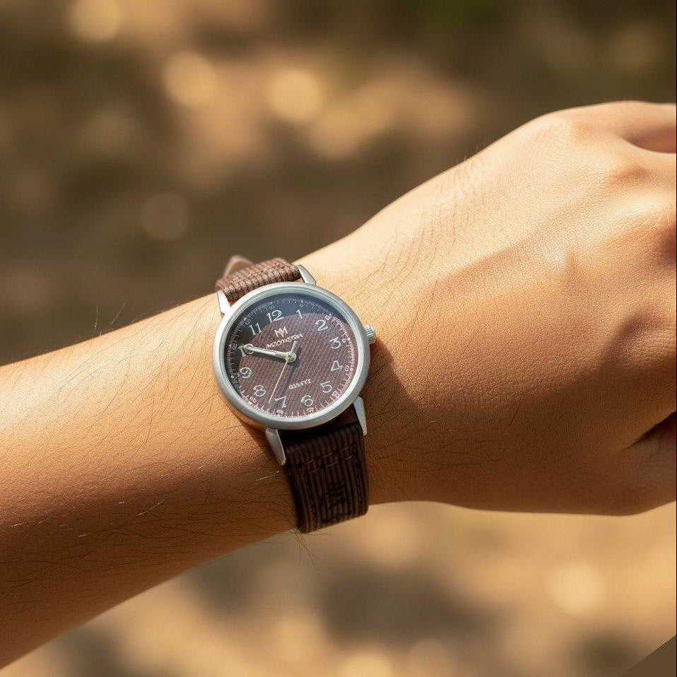 WHL Round Grey Bezel Leather Strap Women's Watch